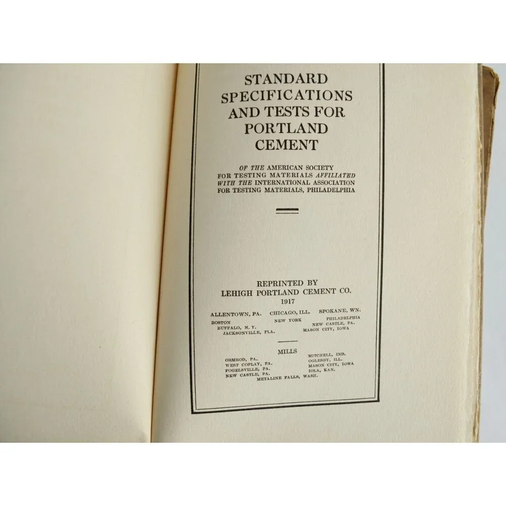 1917 Standard Specifications and Tests for Portland Cement Antique Book